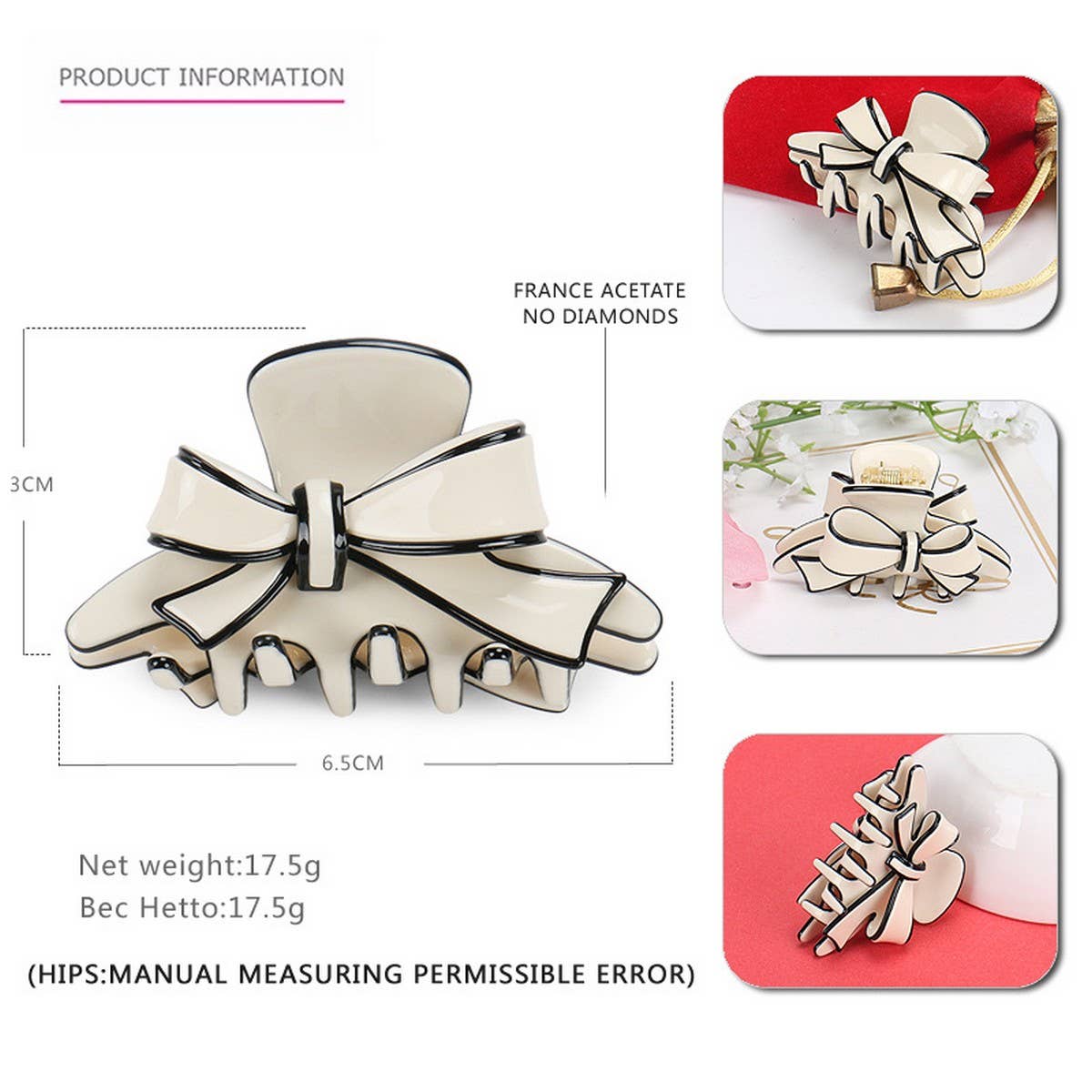 ACETATE DOUBLE-SIDED BOW CLIP SHARK CLIP_CWAHA4238