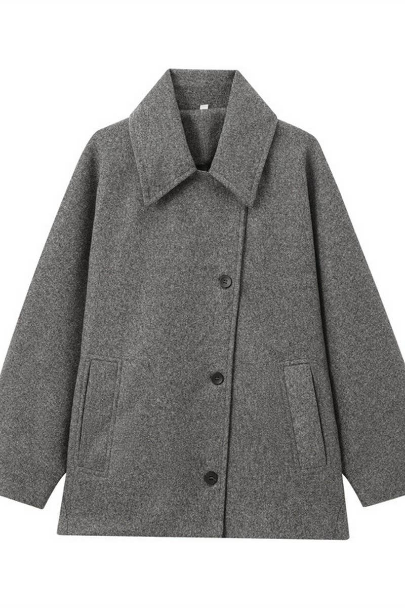 CWOCO1094_SOLID COLOR LAPEL POCKET LONG SLEEVE COAT