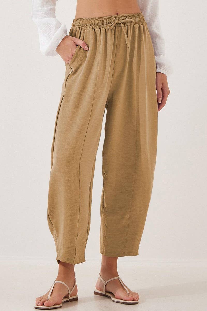 CWBLP1851_HIGH WAIST LOOSE DRAWSTRING POCKET TROUSERS