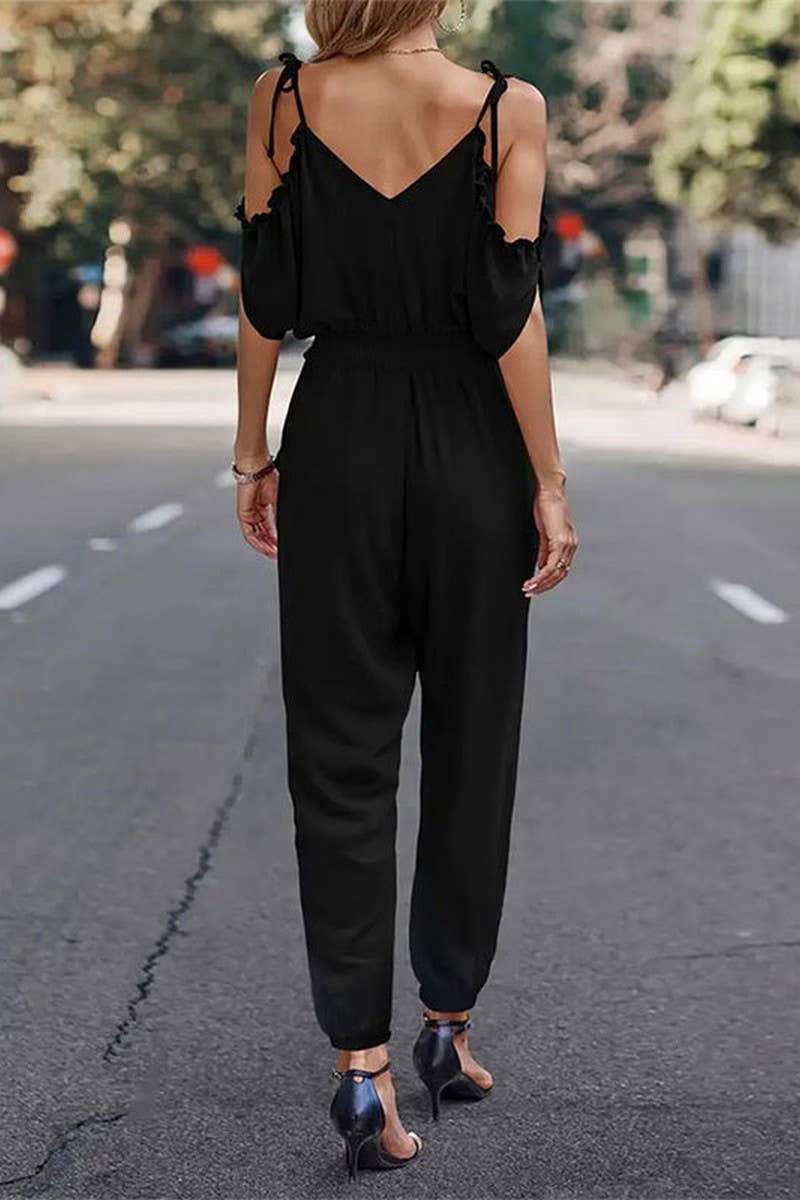 CWSBSS0059_STRAPLESS CROSS-NECK LOOSE WAIST JUMPSUIT