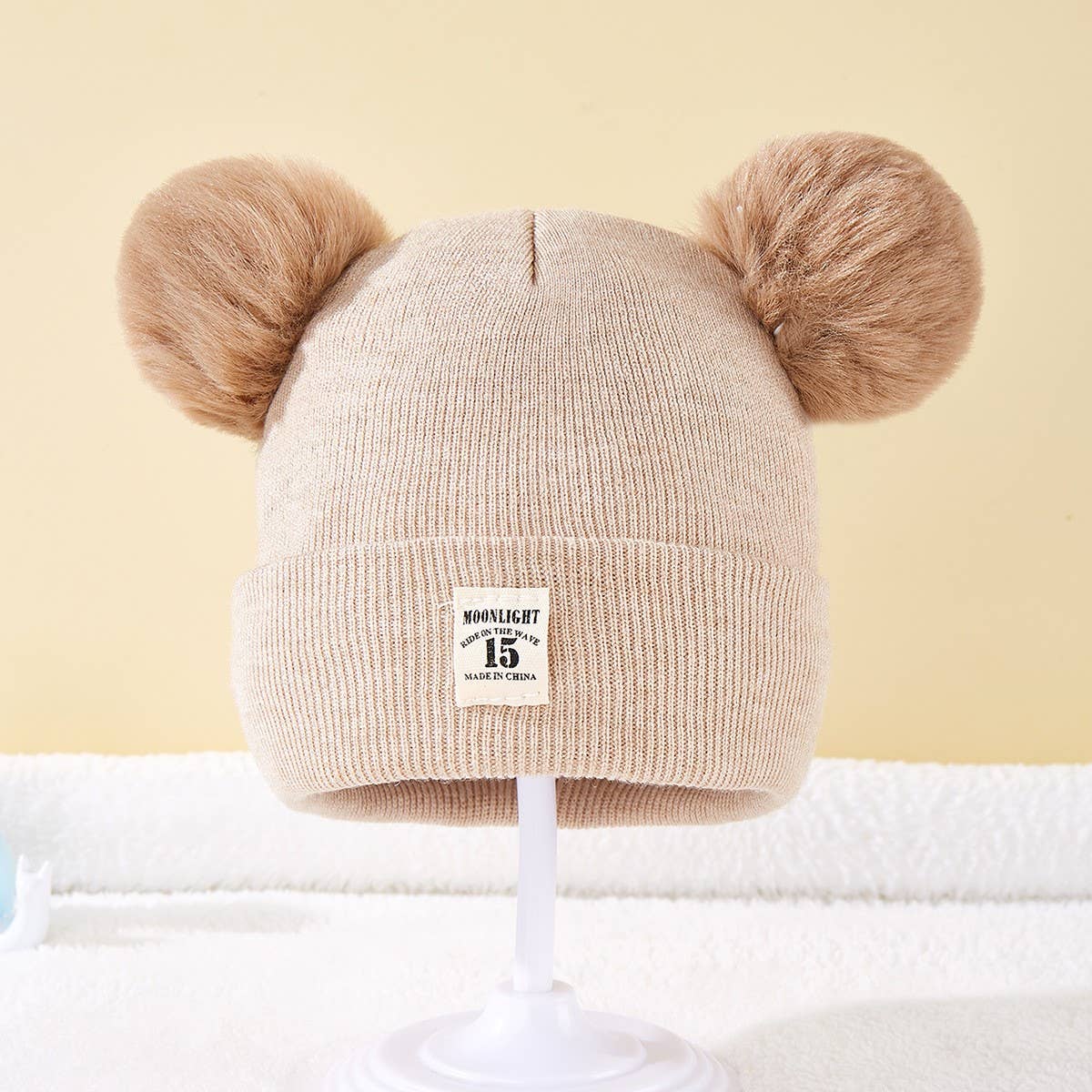 SOLID COLOR CHILDREN'S DOUBLE BALL KNITTED HAT_CWAH1742