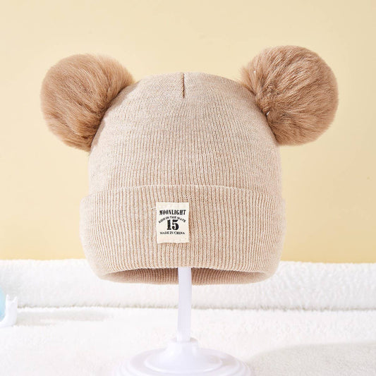 SOLID COLOR CHILDREN'S DOUBLE BALL KNITTED HAT_CWAH1742