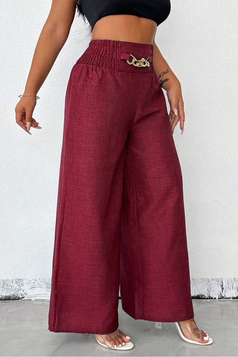 CWBLP1887_VINTAGE HIGH WAIST ELASTICATED WIDE LEG TROUSERS