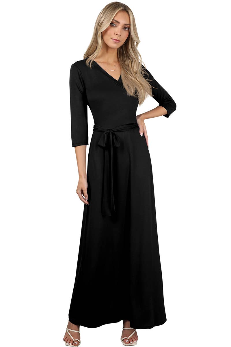 AWDMD283_3/4 Sleeve Knit Long Dress