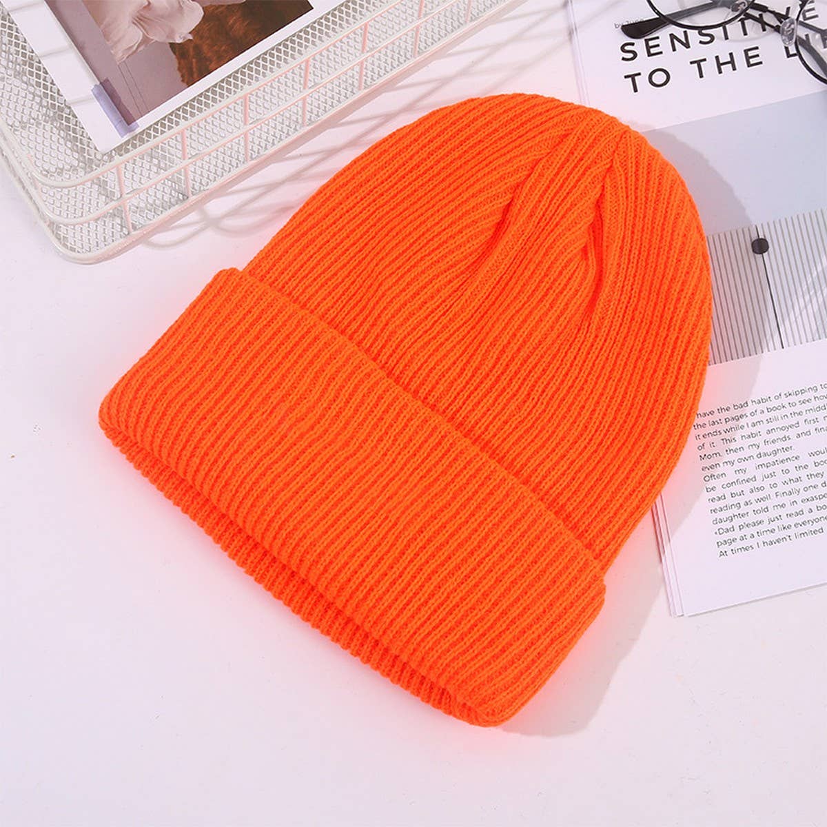 CWAH04349_THICK KNIT BEANIE HAT UNISEX BLACK WINTER