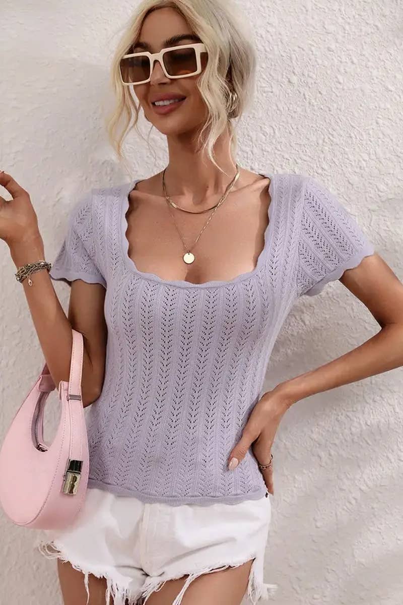 CWTBLS1765_SUMMER U-NECK CASUAL SOLID COLOR SWEATER
