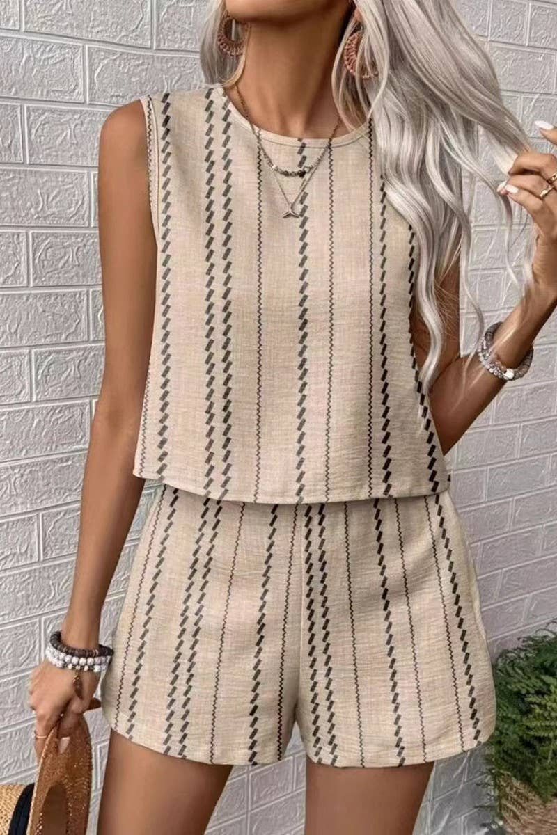 CWSTB2054_CASUAL STRIPED SLEEVELESS TANK AND SHORTS SET