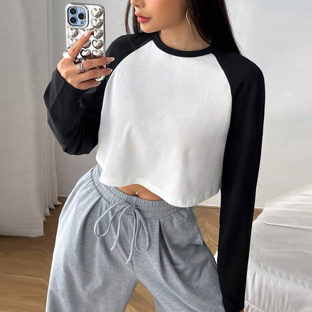 CASUAL SPLICING COLOR CONTRAST ULTRA SHORT SHIRT