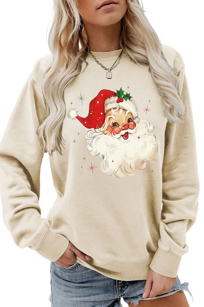 CWTBLL01324_SANTA CLAUS HEAD PATTERN PULLOVER SWEATSHIRT