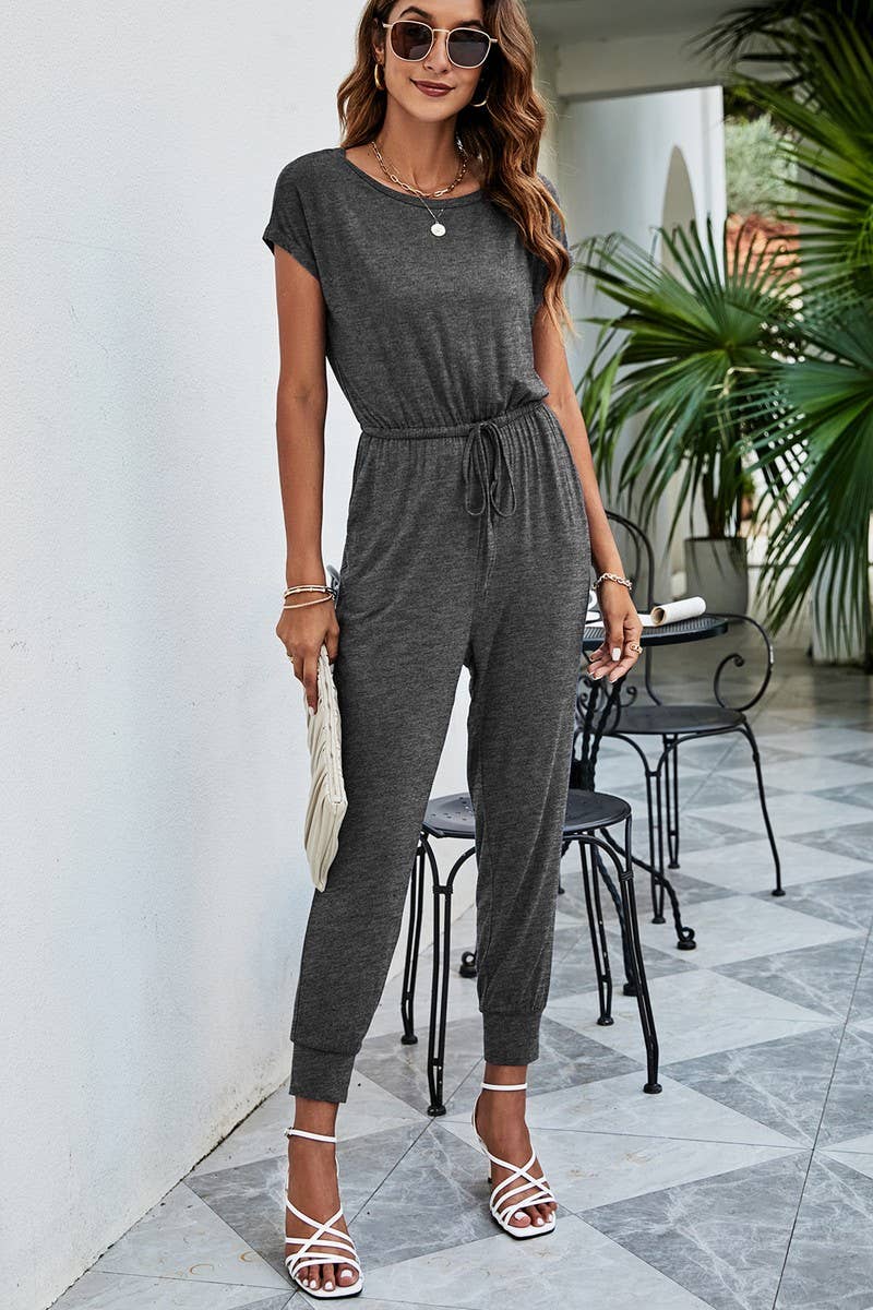 CWSJS0442_Round neck off The Shoulder Short Sleeve Jumpsuits