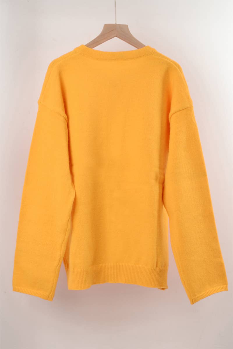 CREW-NECK STYLE BUTTON-KNIT SOLID COLOR CARDIGAN