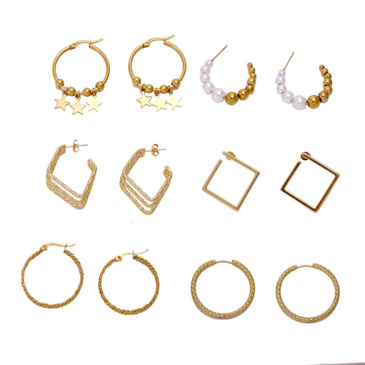 CIRCLE STAINLESS STEEL TWISTED DIAMOND EARRINGS