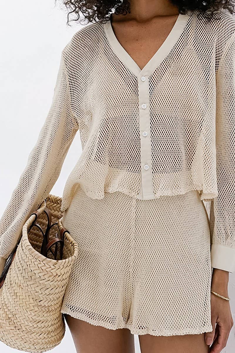 CWSTB346_PURE COTTON SEE-THROUGH LONG-SLEEVED SHORTS SUIT