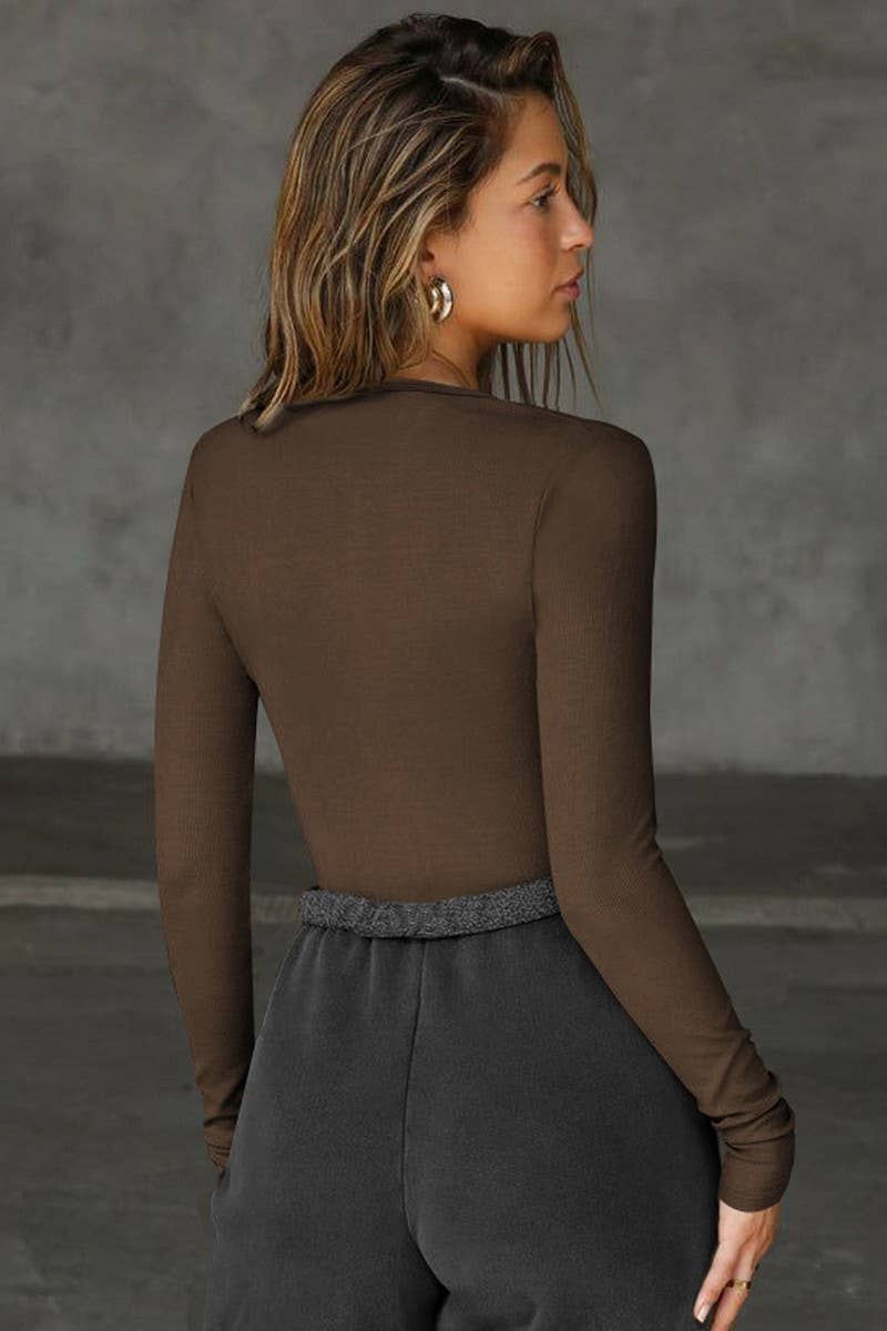 CWTBLL01069_DEEP V CUTOUT SEXY SLIM LONG SLEEVE TOP