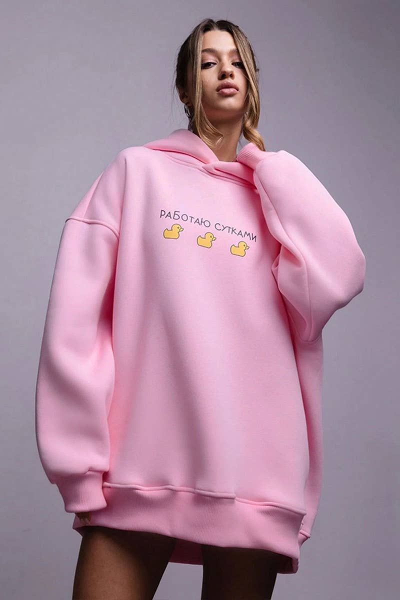 CWOHOL0659_CASUAL DUCK PRINT HOODED LONG-SLEEVED HOODIE