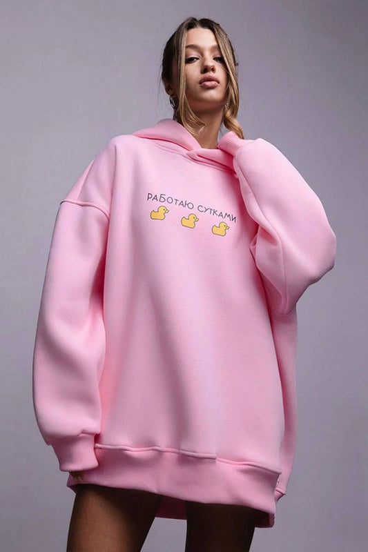 CWOHOL0659_CASUAL DUCK PRINT HOODED LONG-SLEEVED HOODIE