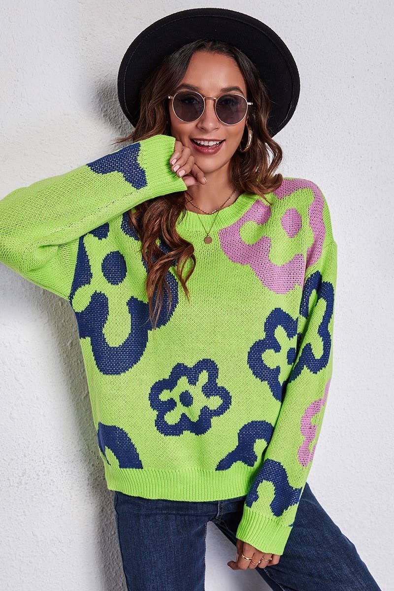 CWOSWL6861_AUTUMN AND WINTER LOOSE FLOWER KNITTED SWEATER