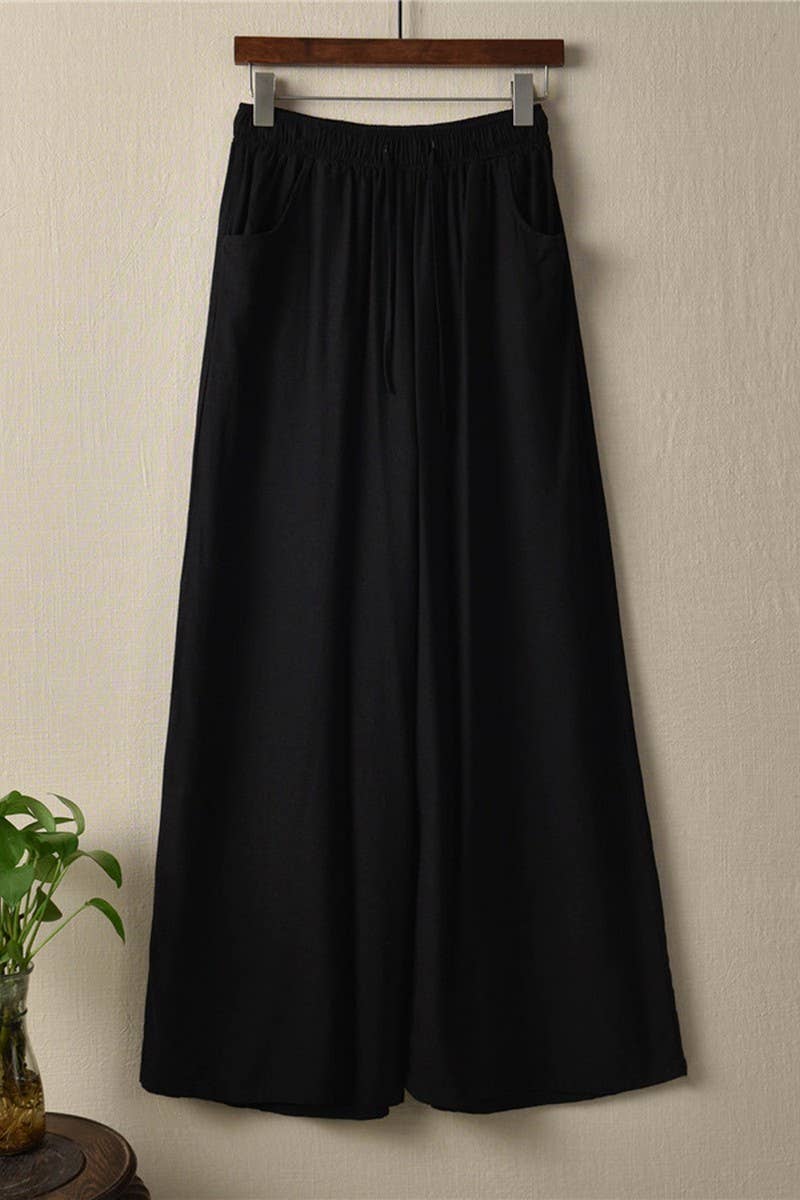 CWBLP1376_COTTON AND LINEN DRAWSTRING WIDE LEG PANTS