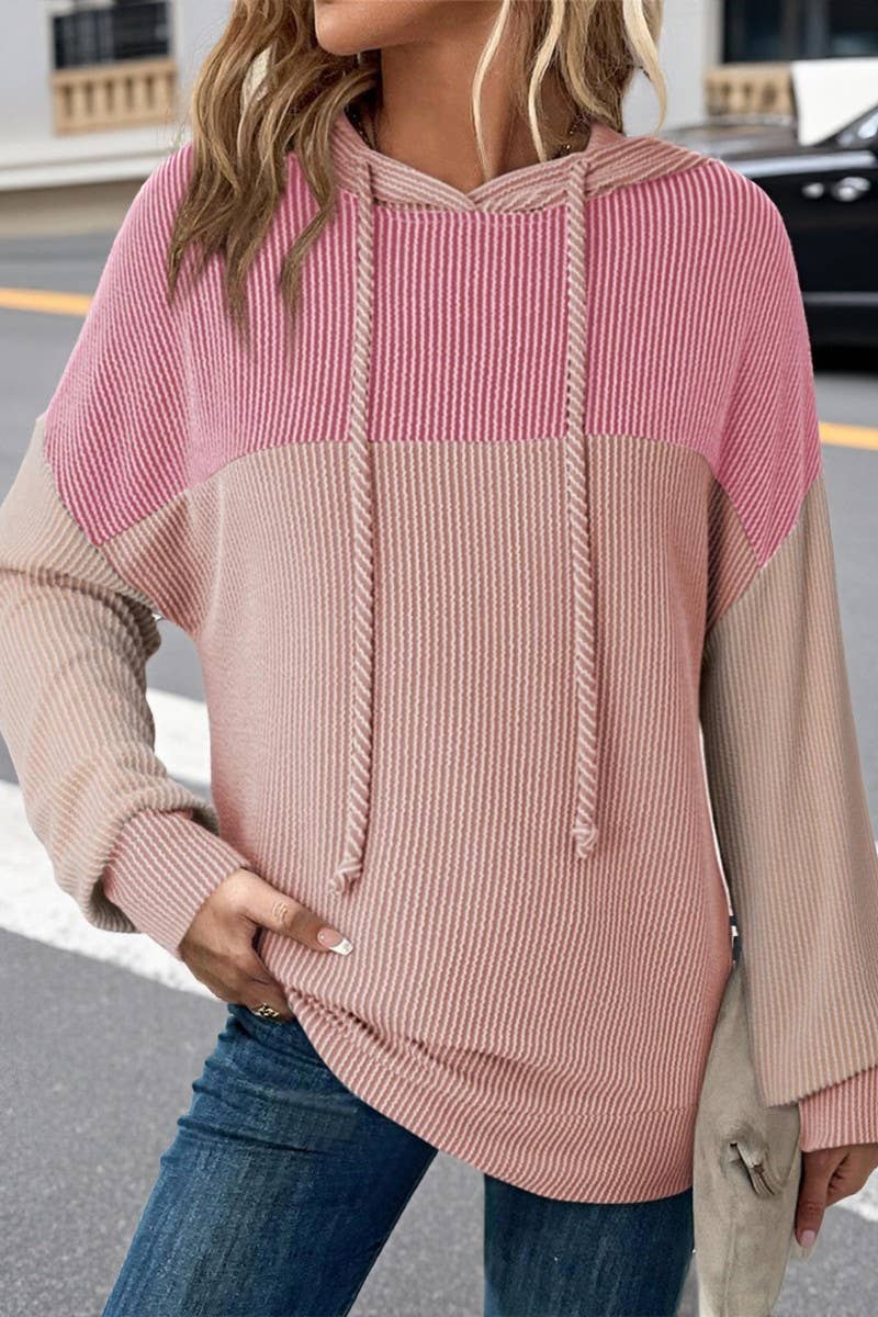 CWOHOL00597_TWIST STRIPE COLORBLOCK LONG SLEEVE HOODIE