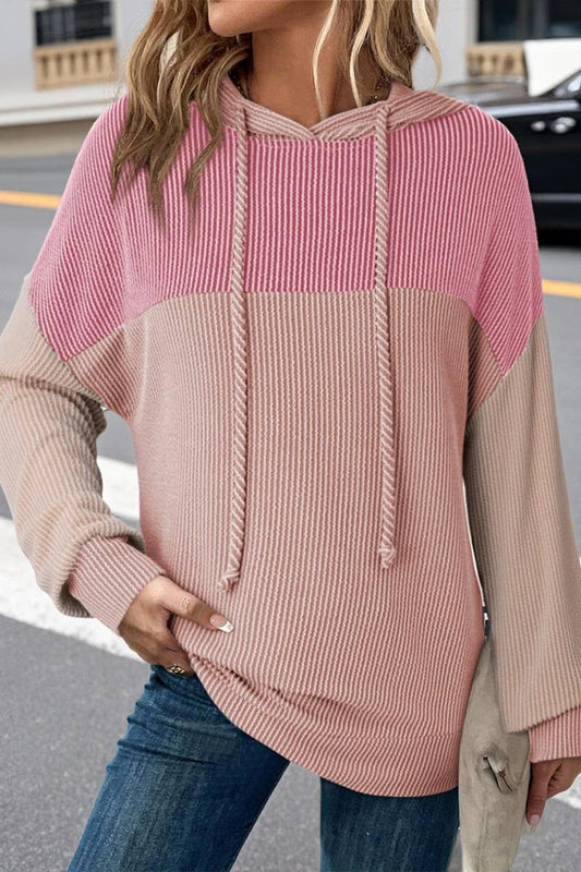 CWOHOL00597_TWIST STRIPE COLORBLOCK LONG SLEEVE HOODIE