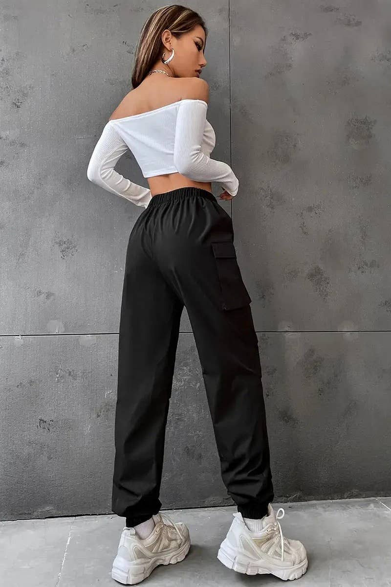 CWBLP2077_ELASTIC WAIST DRAWSTRING STRAIGHT JOGGER PANTS