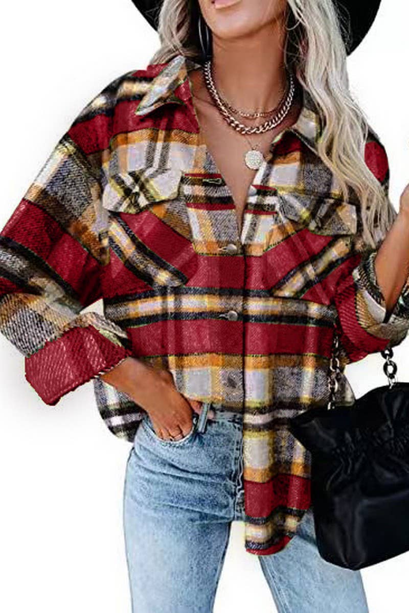 CWTSTL0874_Button Down Plaid Long Sleeve Casual Shirts