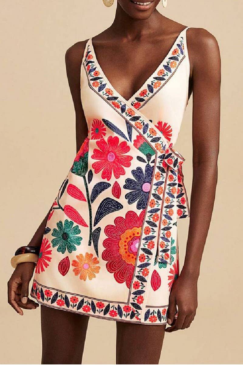 CWDSD10503_CASUAL V NECK TIE STRAP VACATION SLIP DRESS