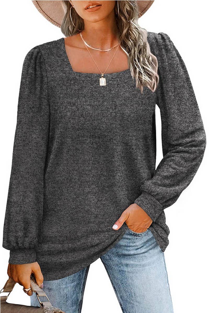 CWTBLL1835_PUFF SLEEVE SQUARE NECK LONG SLEEVE T-SHIRT