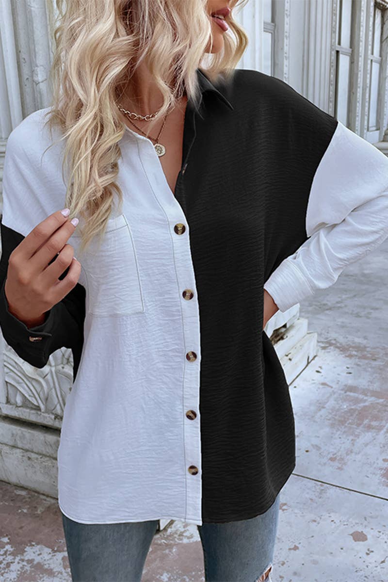 CWTDSL0121_ARLY SPRING CASUAL COLORBLOCK LONG SLEEVE SHIRT