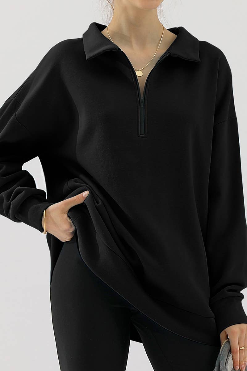 CWOHOL431_Zip Neck Lightweight Pullover Sweatshirt