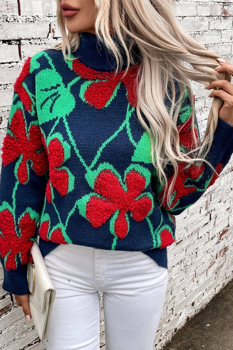 CWOSWL2911_3D FLOCKED FLOWER PATTERN KNIT TOP