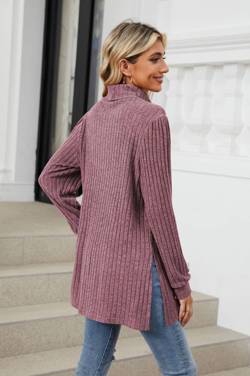 CWOSWL6563_TURTLENECK LONG SLEEVE POCKET SLIT SWEATER LONG