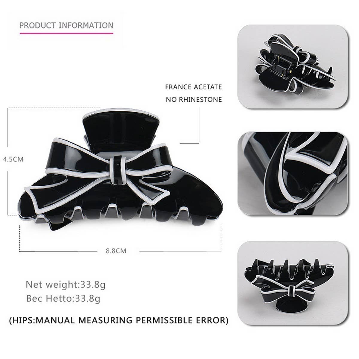 ACETATE DOUBLE-SIDED BOW CLIP SHARK CLIP_CWAHA4238