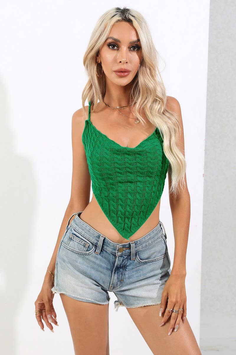 CWOSWSL0089_Sleeveless Cable Crop Top Sweater