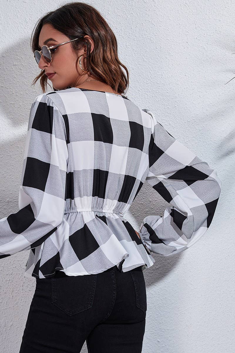 CWTBLL0707_V-Neck Long Sleeve Print Blouse