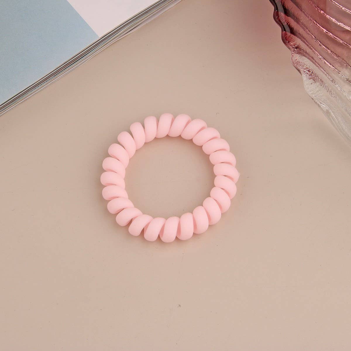 CWAHA1379_SIMPLE FROSTED PHONE CORD HAIR TIE