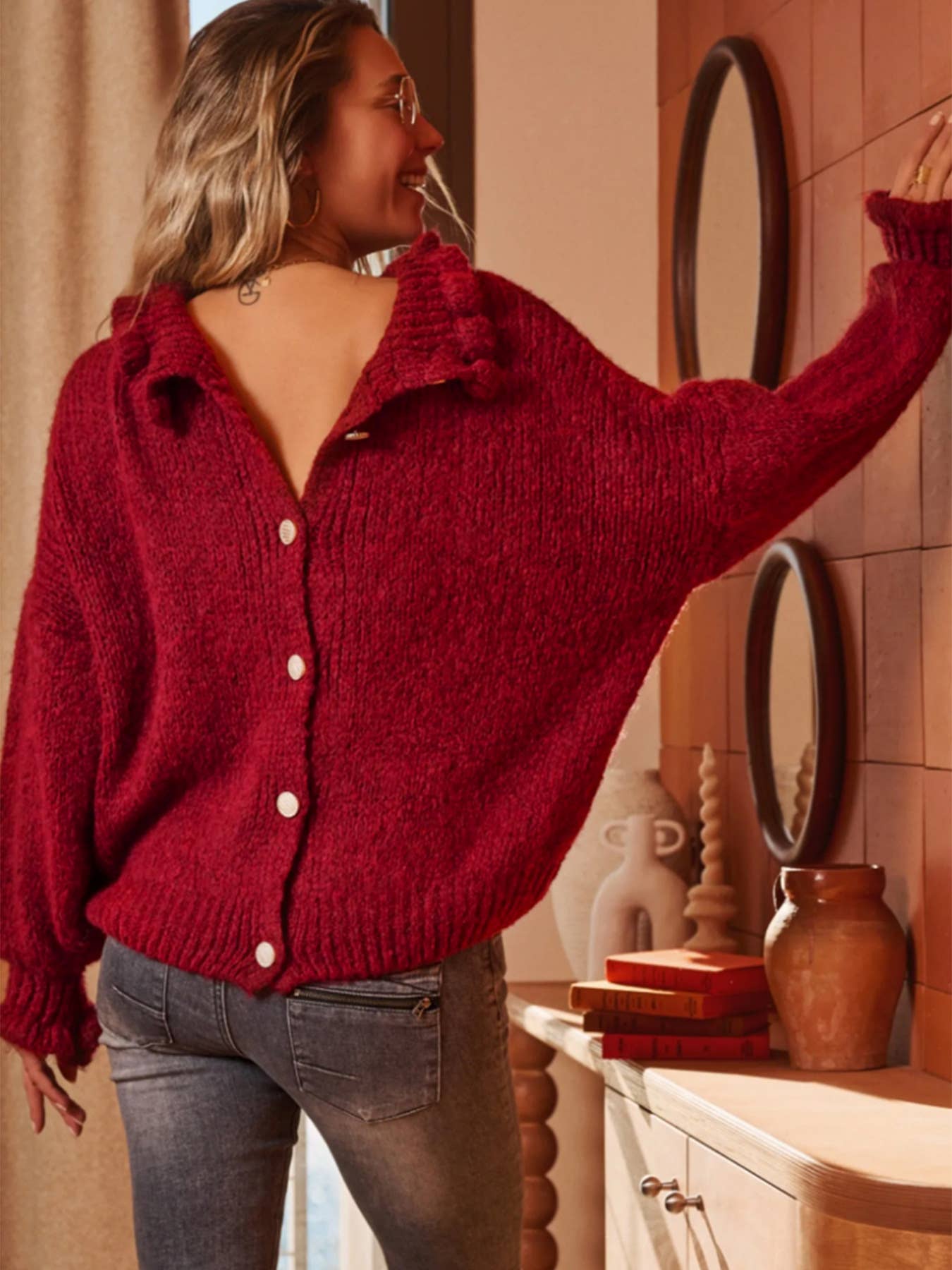 Casual high-neck solid color loose sweater