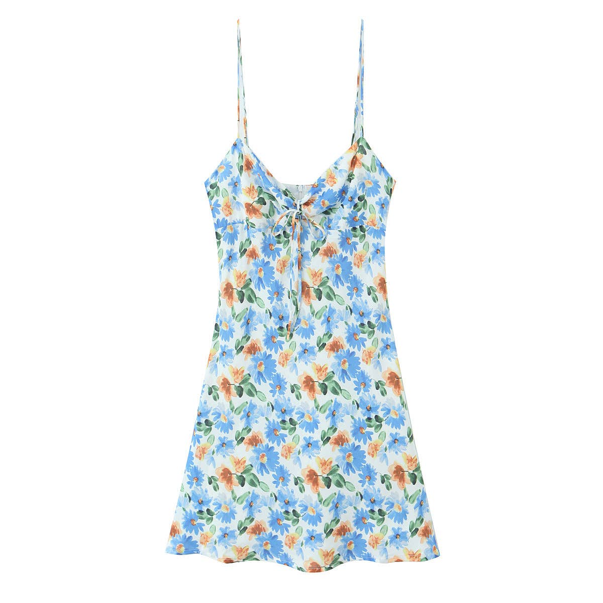 Daisy printed tie bow V-neck strappy long dress