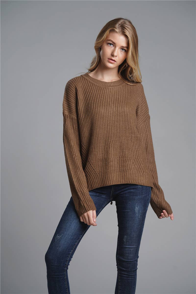 CWOSWL1419_Crew Neck Pullover Casual Sweater