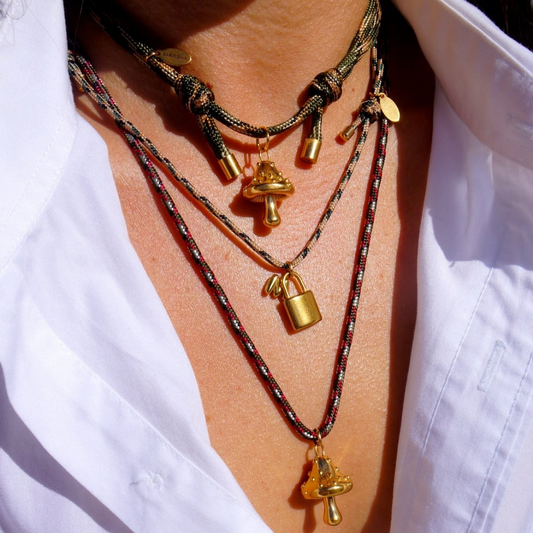 18K Gold Mushroom Necklace – Zircon Inlaid Charm_CWAJE4972
