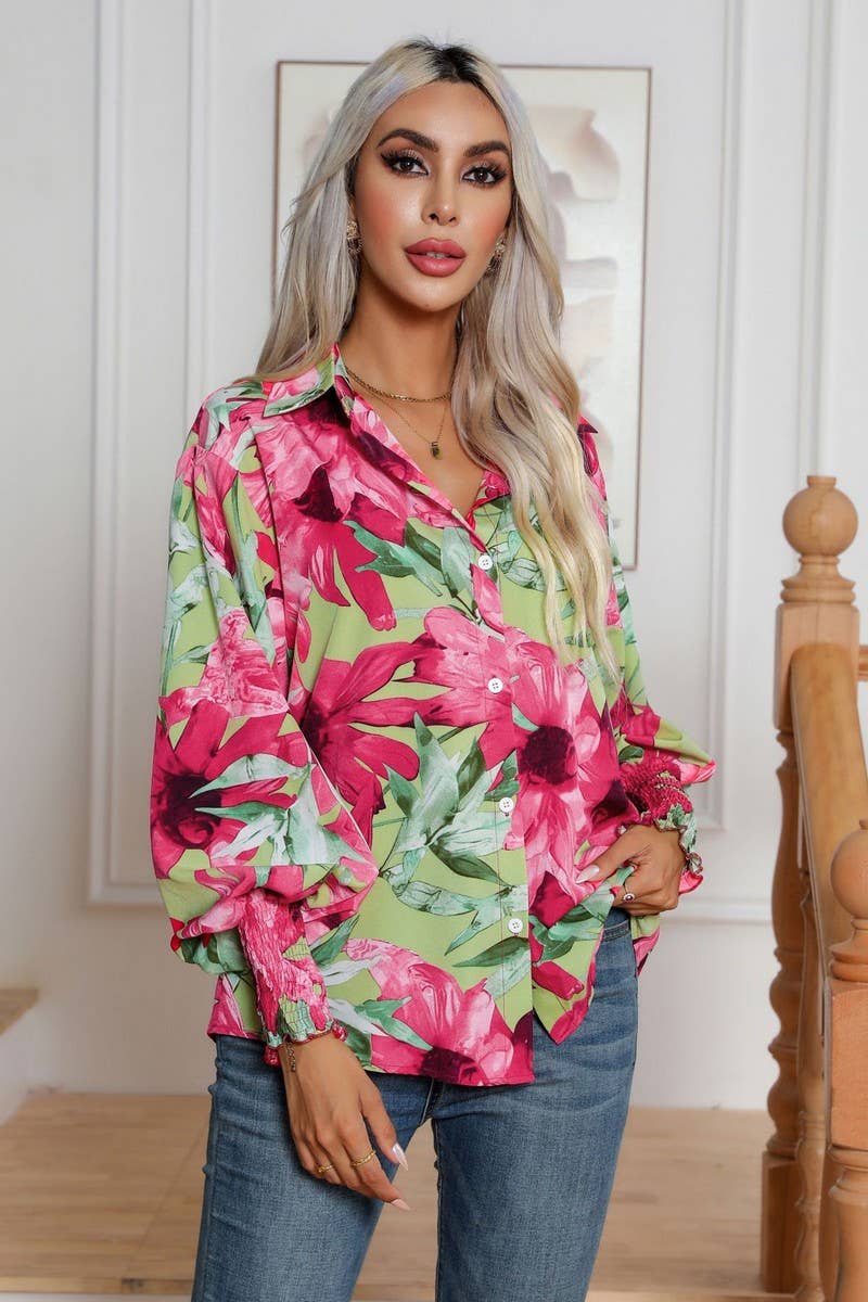 CWTBLL0699_Button Down Casual Long Sleeve Print Top