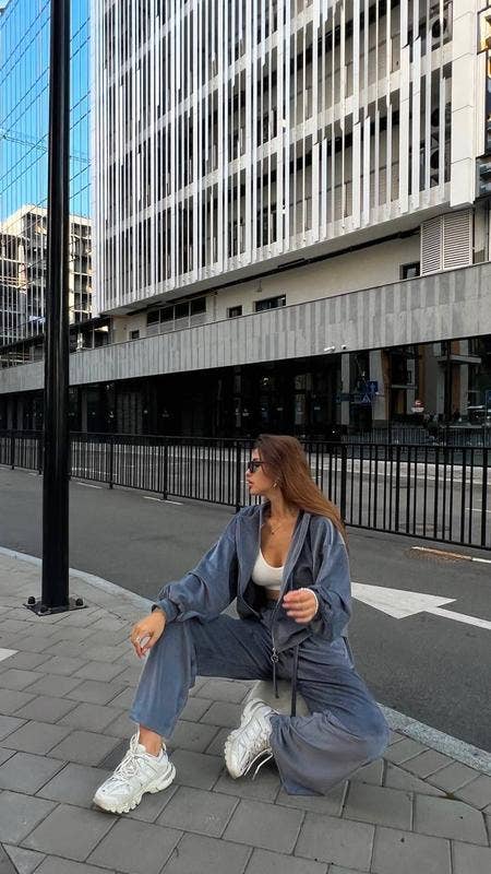 Casual velvet zipper hooded wide-leg pants set