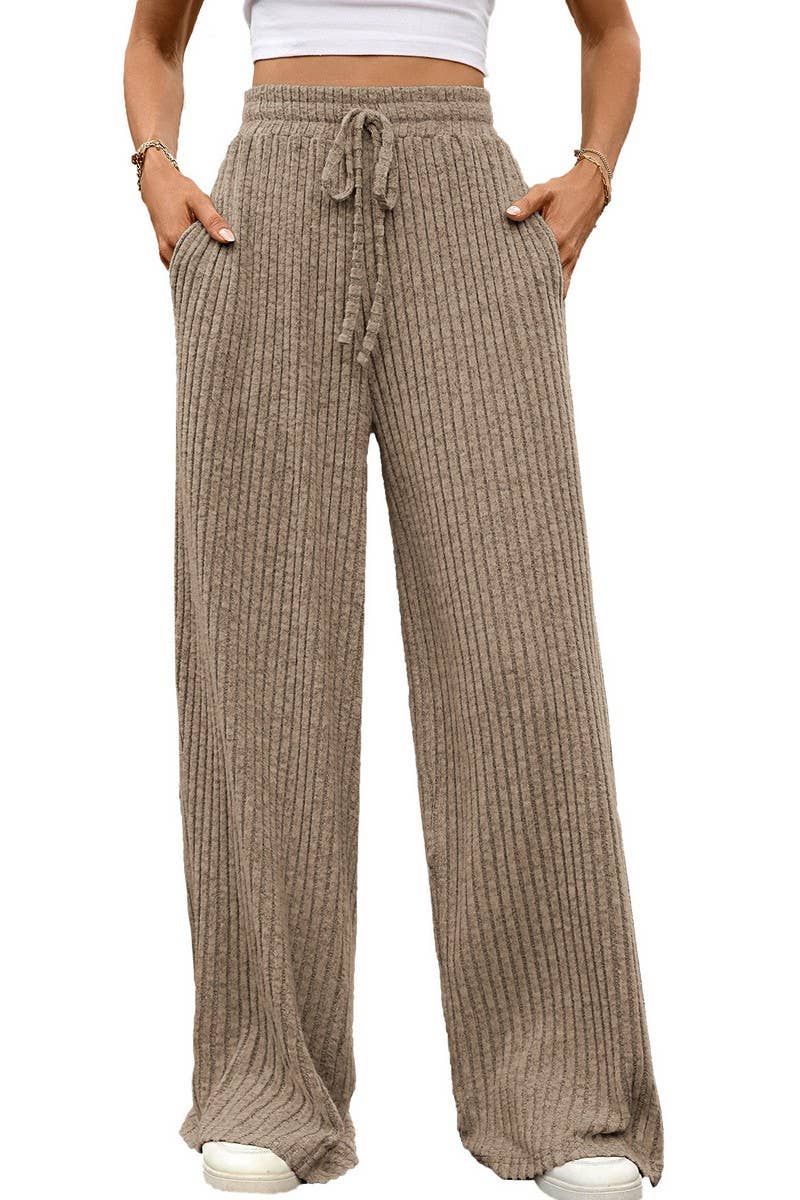 CWBLP01093_SOLID DRAWSTRING RIBBED WIDE LEG PANTS
