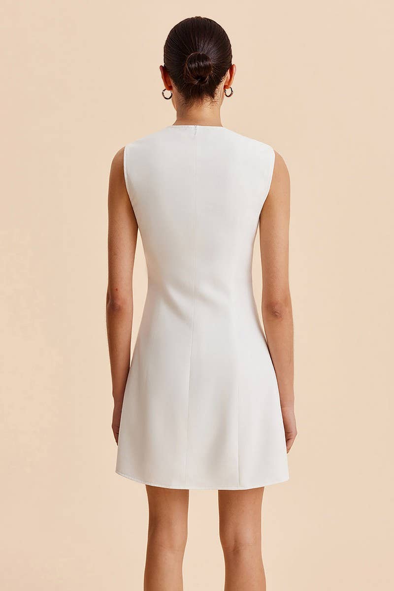 CWDSD8896_SLEEVELESS CREW NECK BUTTON FRONT MINI DRESS