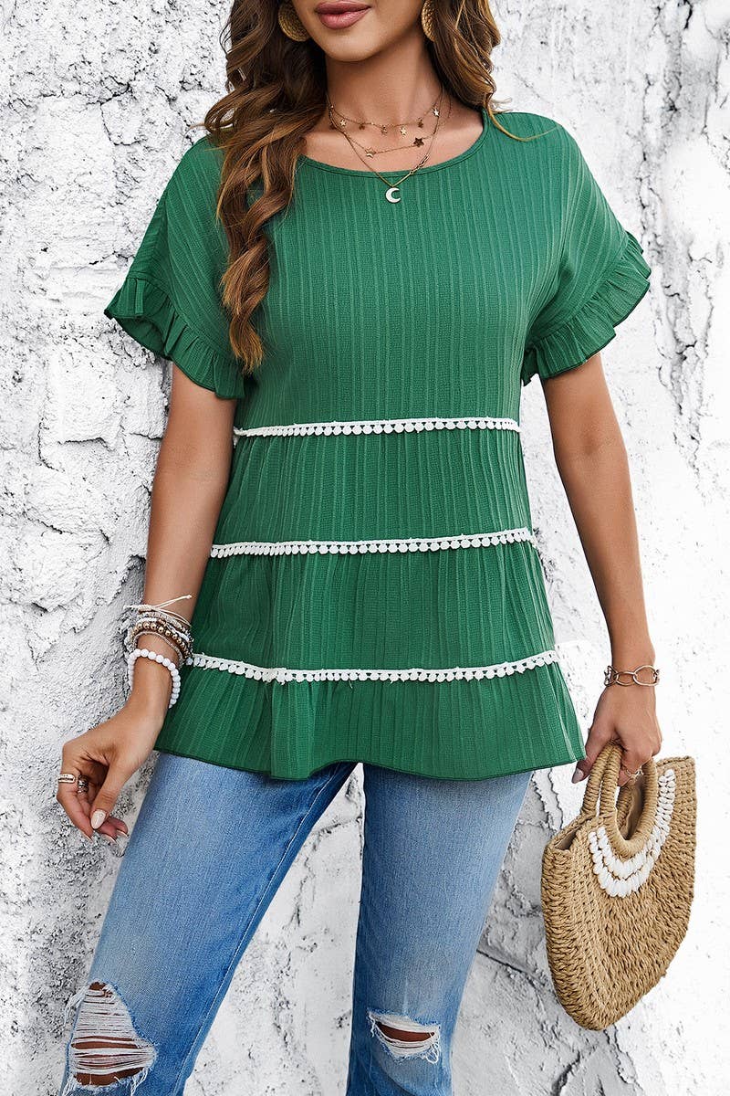 CWTBLL3612_SPRING AND SUMMER CASUAL LACE SHORT SLEEVE TOP