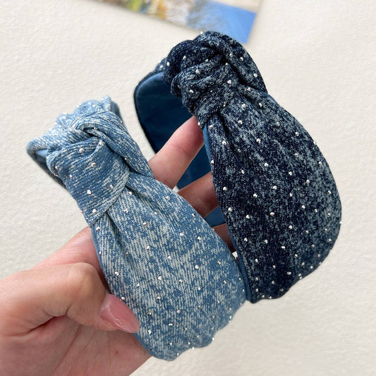 Denim Starry Puff Headband with Volume Sponge