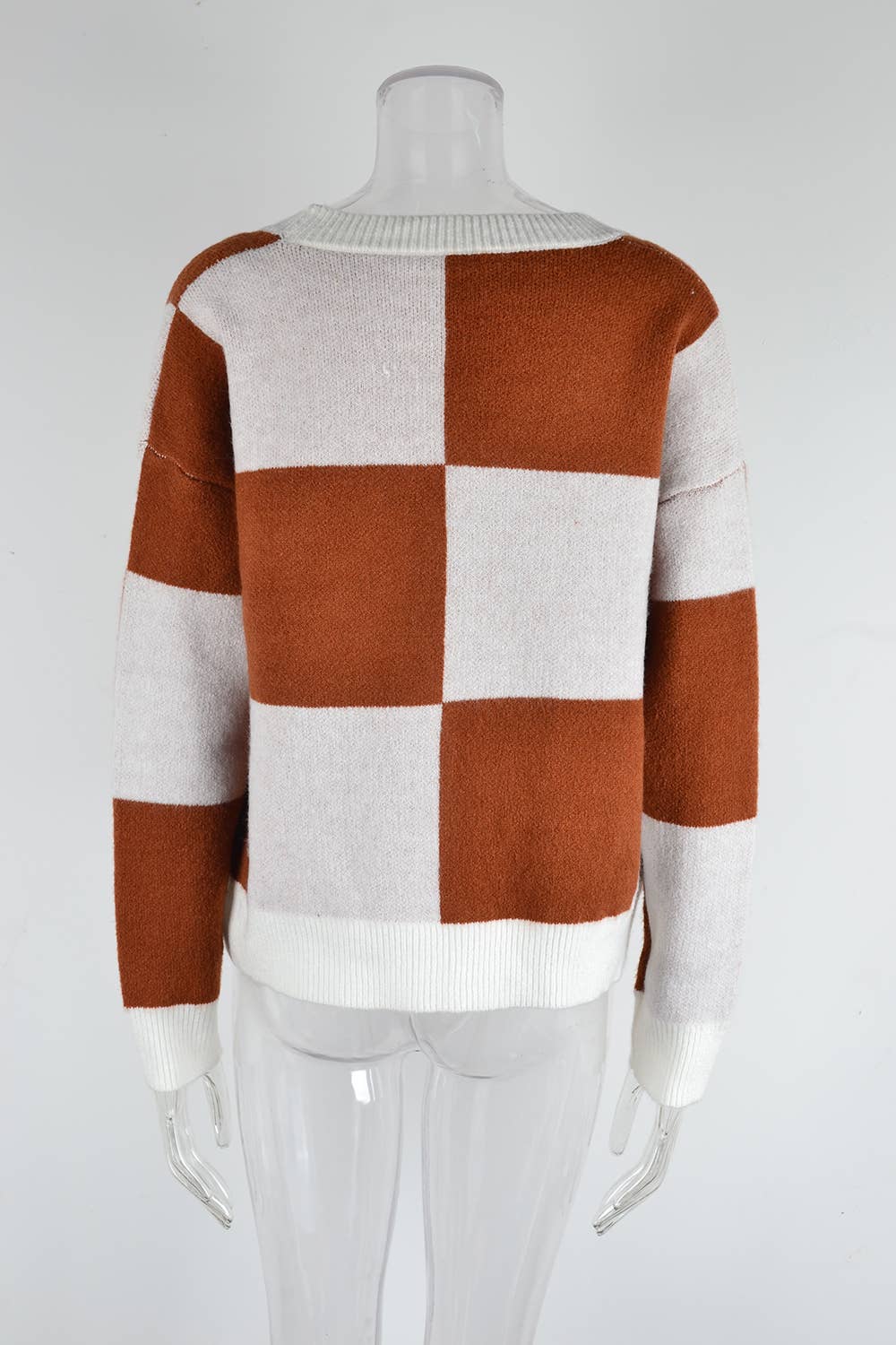 CARDIGAN SWEATER PLAID PATCHWORK KNIT COAT