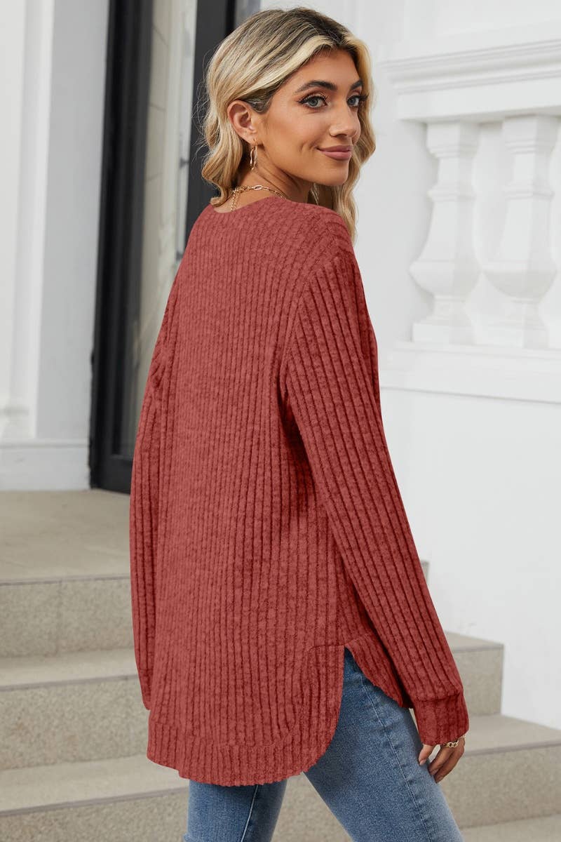 CWOSWL6562_CREW-NECK SOLID COLOR WOOLEN LONG-SLEEVED SWEATER