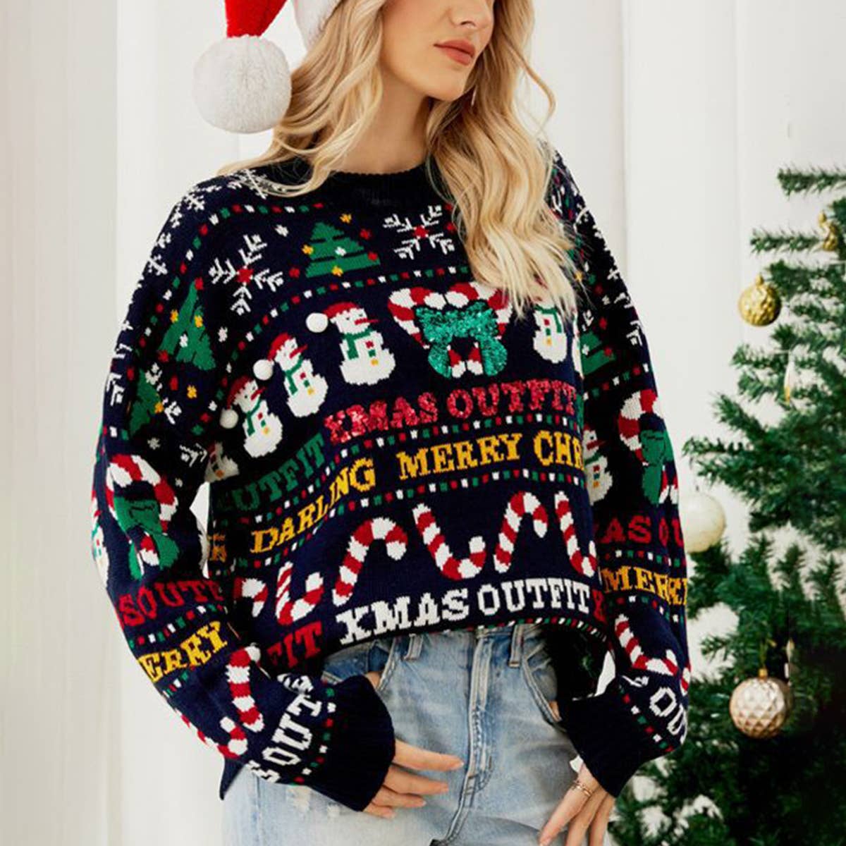 Christmas tree crewneck snowman Christmas sweater