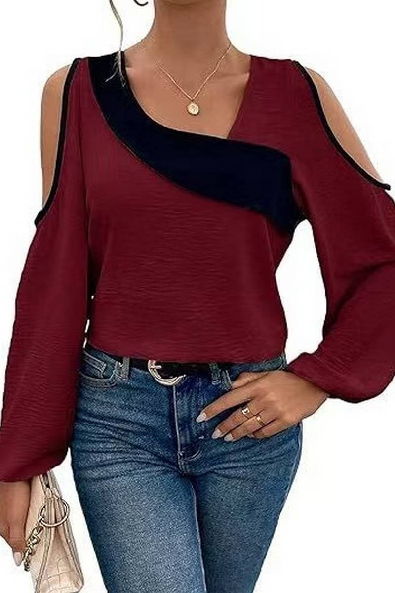 CWTTL2030_CASUAL OFF-SHOULDER STITCHING PULLOVER TOP